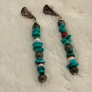 Carolyn Pollack sterling silver Turquoise and Coral beaded dangle earrings #327